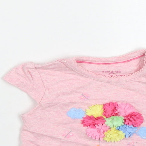 F&F Girls Pink  Cotton Basic T-Shirt Size 0-3 Months Round Neck Button - Animal