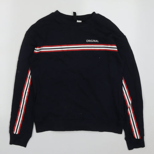 H&M Womens Blue Striped Cotton Pullover Sweatshirt Size XS