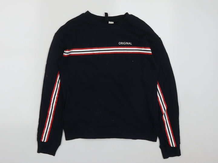 H&M Womens Blue Striped Cotton Pullover Sweatshirt Size XS