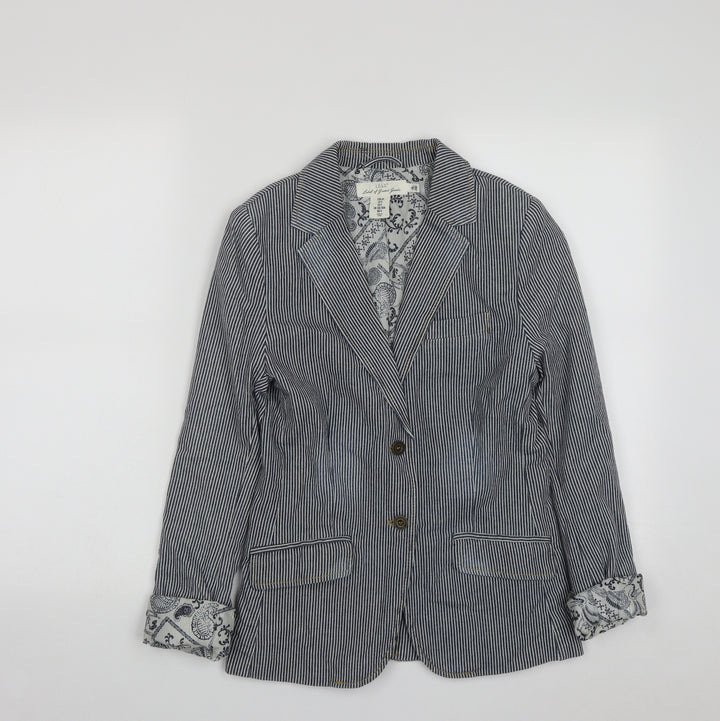 H&M Womens Black Striped Jacket Size 6 Button