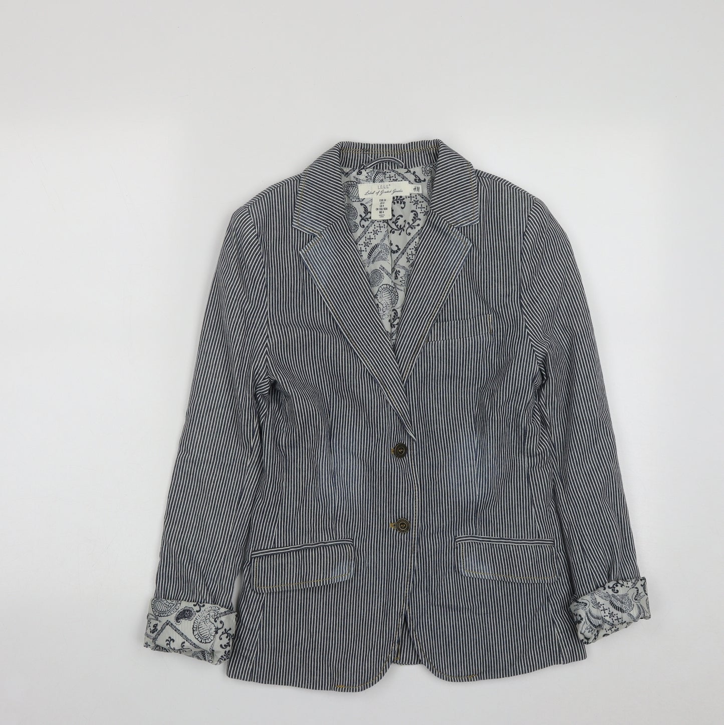 H&M Womens Black Striped  Jacket  Size 6  Button
