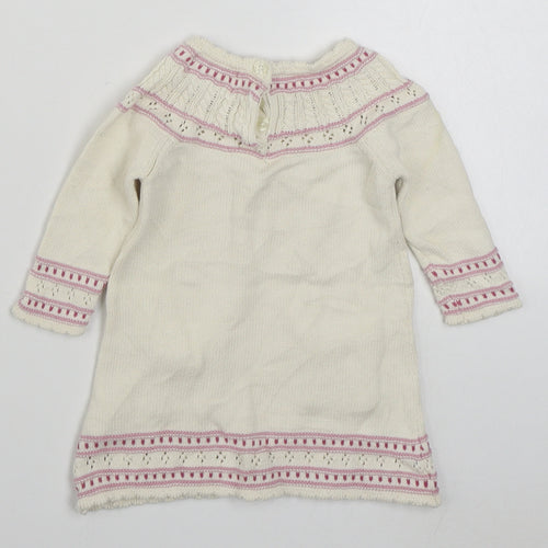 Polly Flinders Girls White  100% Cotton Jumper Dress  Size 6-9 Months  Round Neck Button