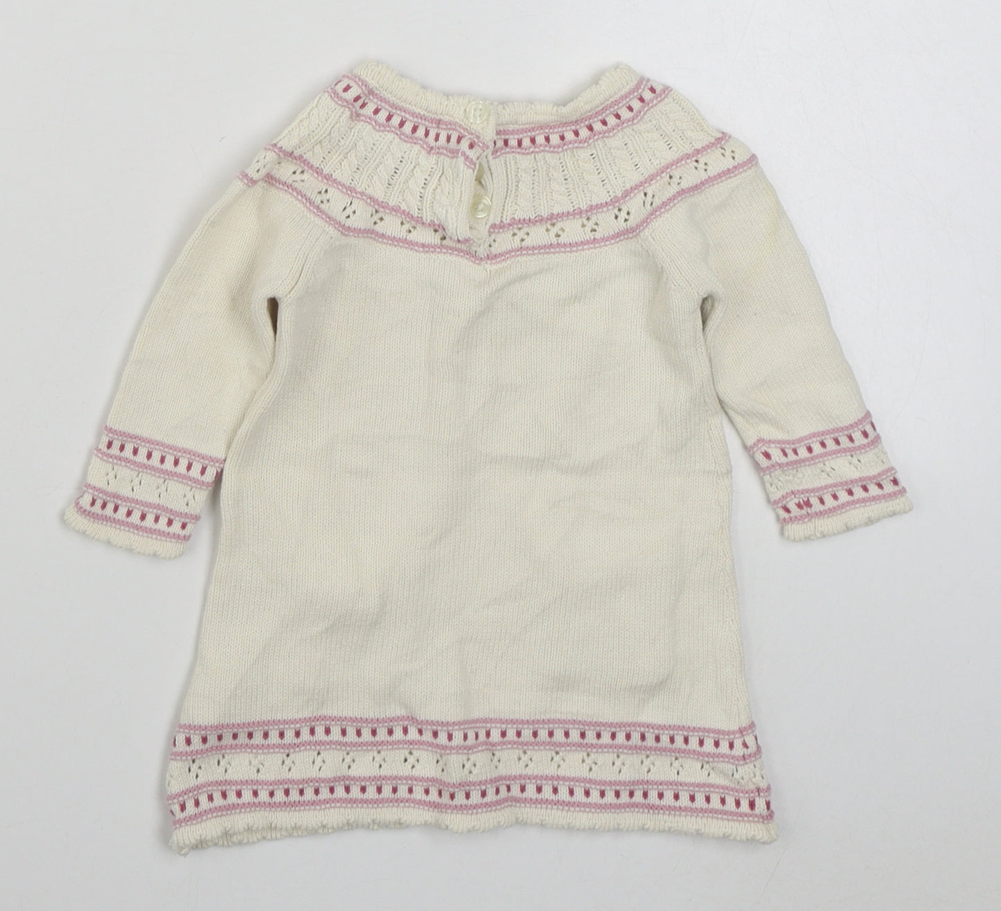 Polly Flinders Girls White  100% Cotton Jumper Dress  Size 6-9 Months  Round Neck Button
