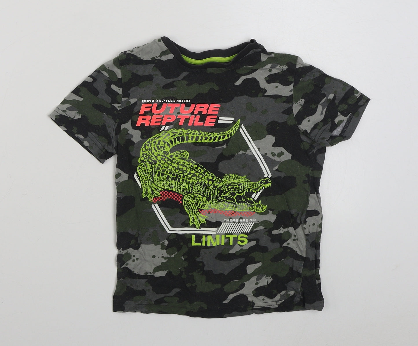 F&F Boys Green Camouflage Cotton Basic T-Shirt Size 4-5 Years Round Neck Pullover