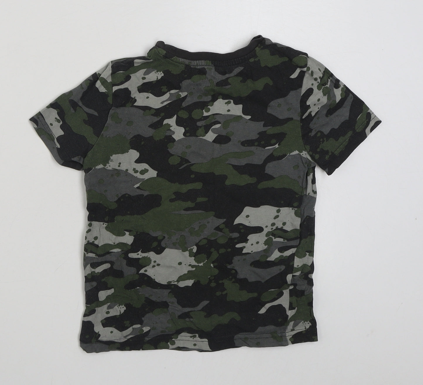 F&F Boys Green Camouflage Cotton Basic T-Shirt Size 4-5 Years Round Neck Pullover