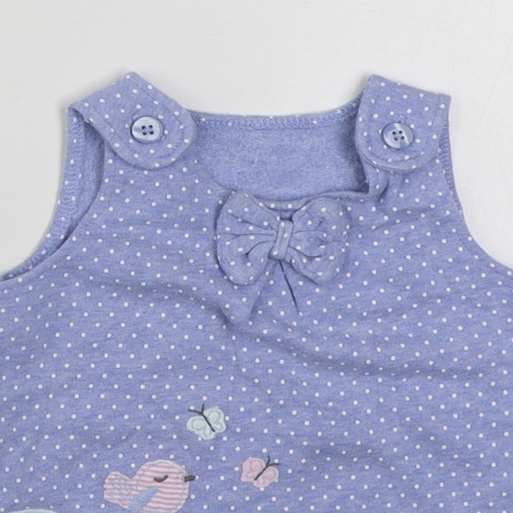 George Girls Blue Polka Dot 100% Cotton Basic Tank Size 3-6 Months Round Neck Button