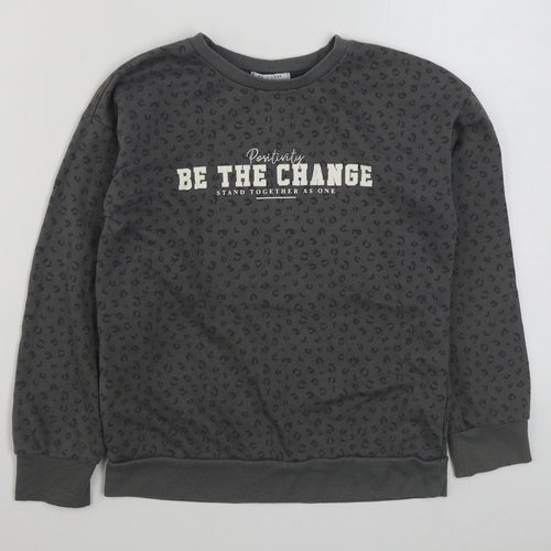 Primark Girls Grey Animal Print Cotton Pullover Sweatshirt Size 10-11 Years  Pullover