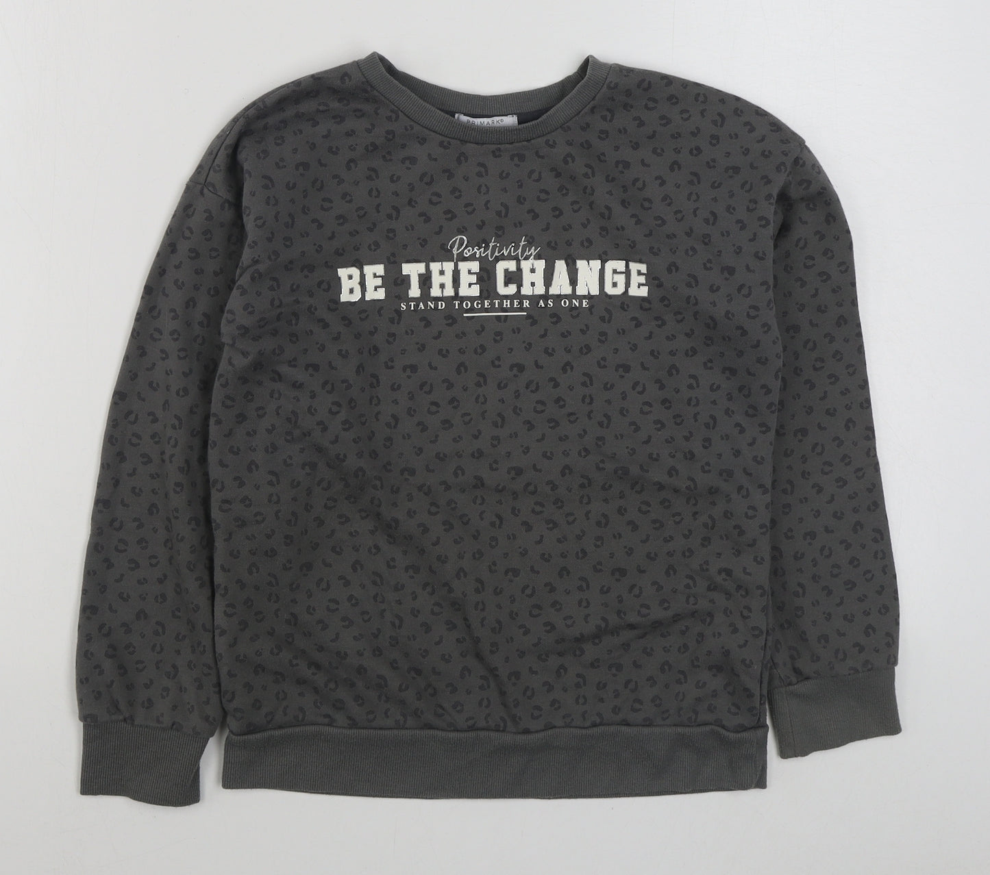 Primark Girls Grey Animal Print Cotton Pullover Sweatshirt Size 10-11 Years  Pullover
