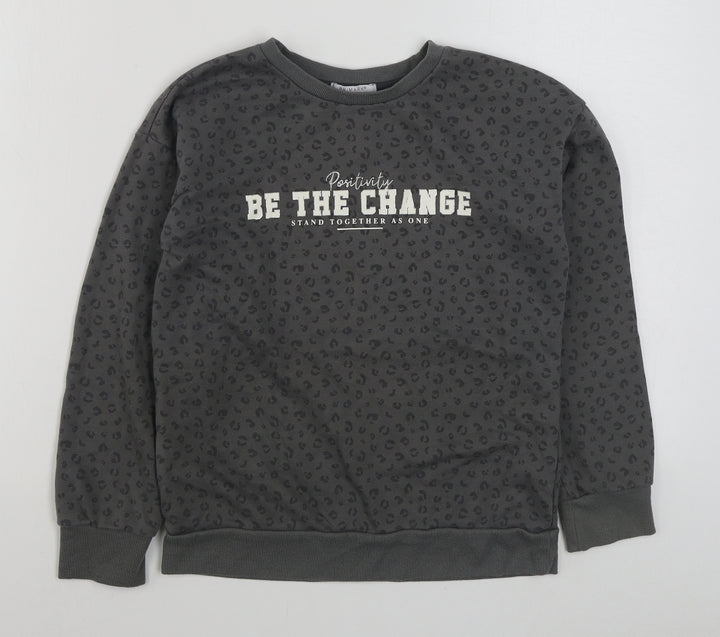 Primark Girls Grey Animal Print Cotton Pullover Sweatshirt Size 10-11 Years  Pullover