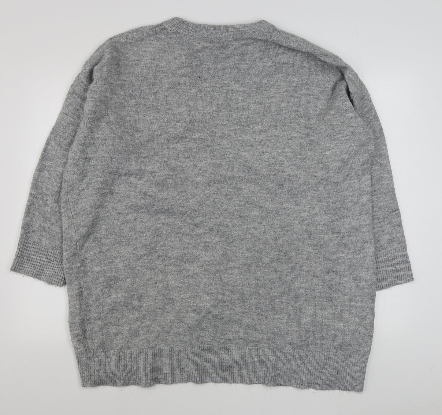 George Womens Grey Round Neck Geometric Acrylic Pullover Jumper Size XL