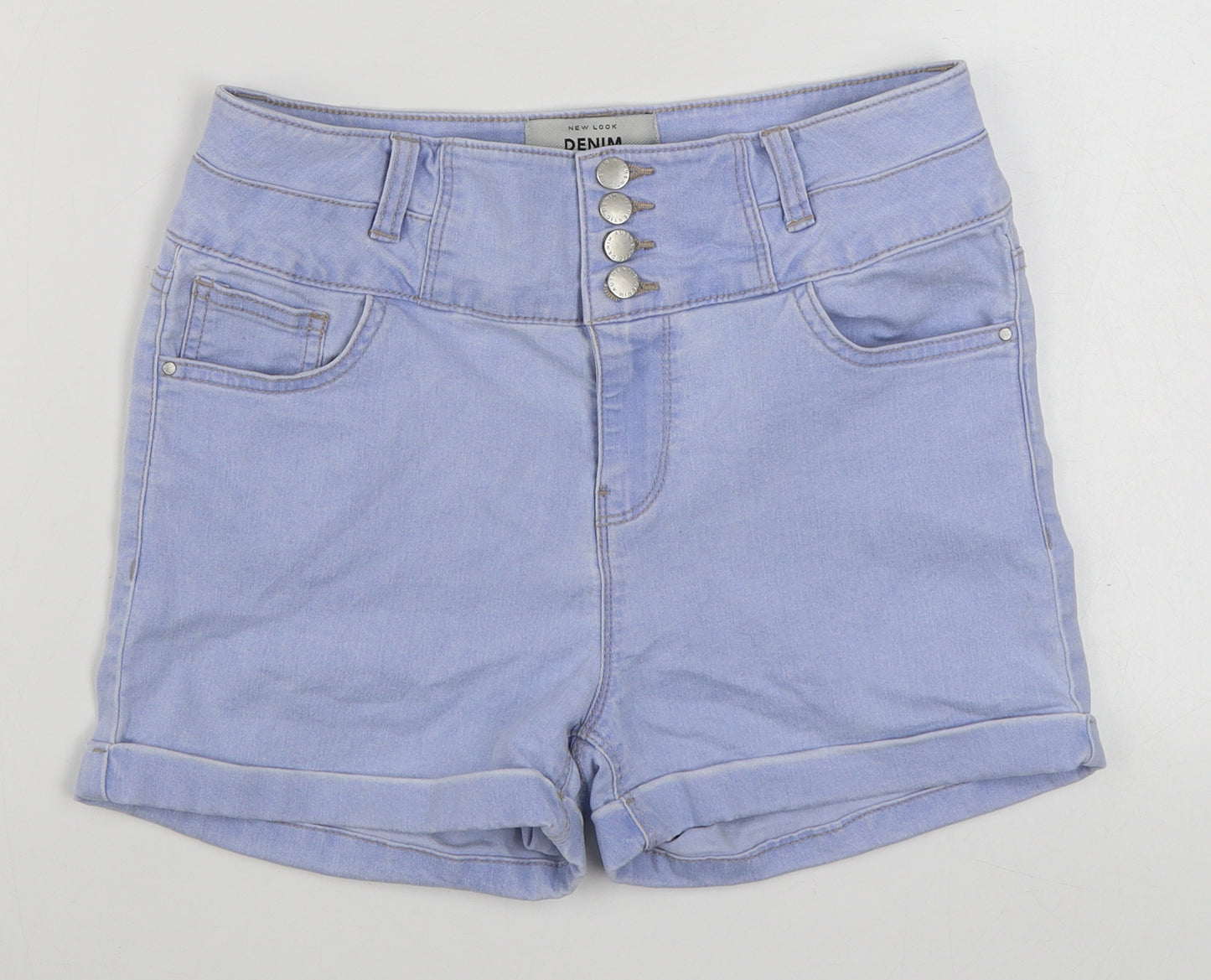 New Look Womens Blue  Cotton Boyfriend Shorts Size 12  Regular Zip