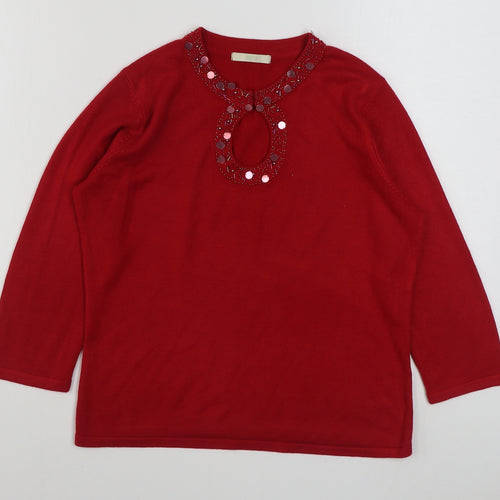 Marks and Spencer Womens Red Round Neck  Acrylic Pullover Jumper Size 14