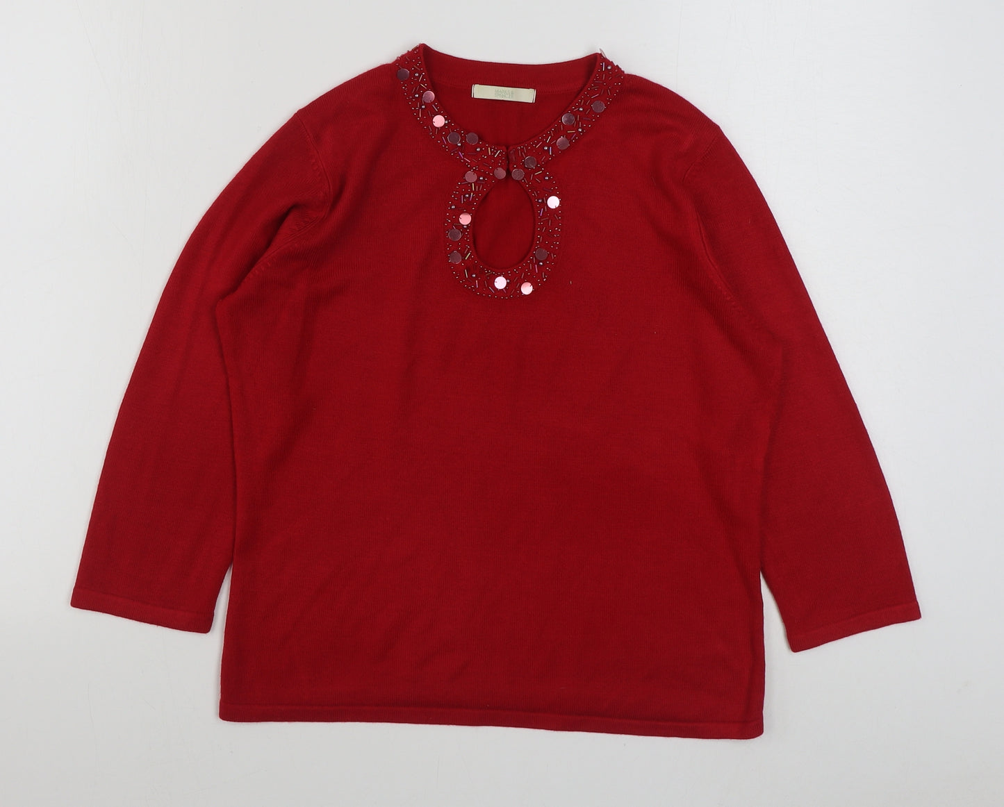 Marks and Spencer Womens Red Round Neck  Acrylic Pullover Jumper Size 14