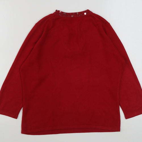 Marks and Spencer Womens Red Round Neck  Acrylic Pullover Jumper Size 14