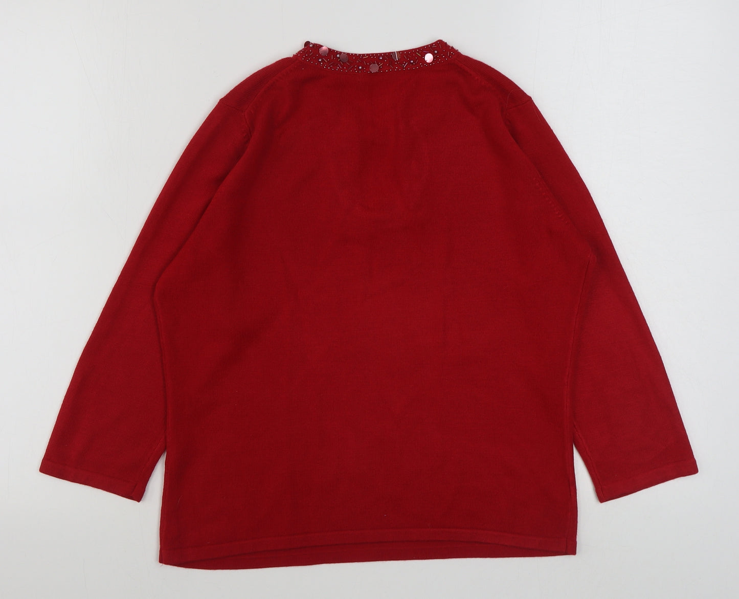 Marks and Spencer Womens Red Round Neck  Acrylic Pullover Jumper Size 14