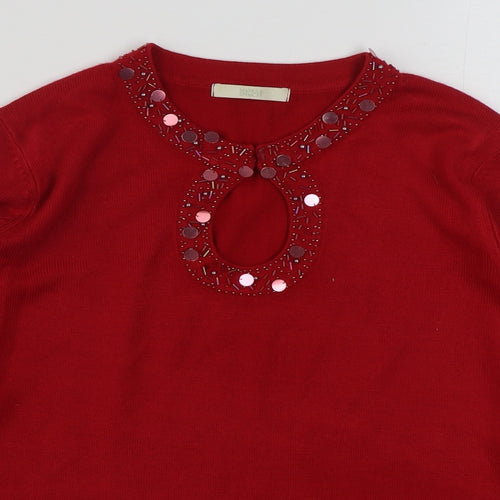 Marks and Spencer Womens Red Round Neck  Acrylic Pullover Jumper Size 14