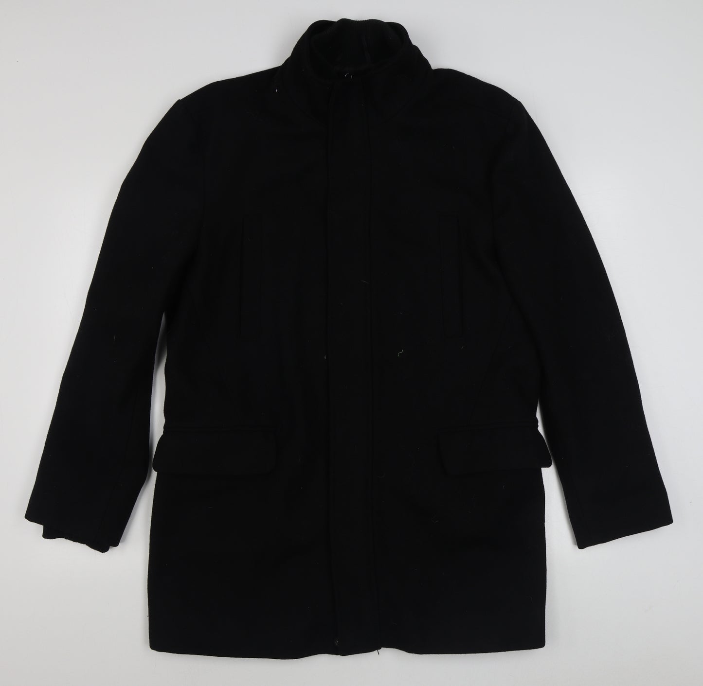 Linea Mens Black   Overcoat Coat Size L  Zip