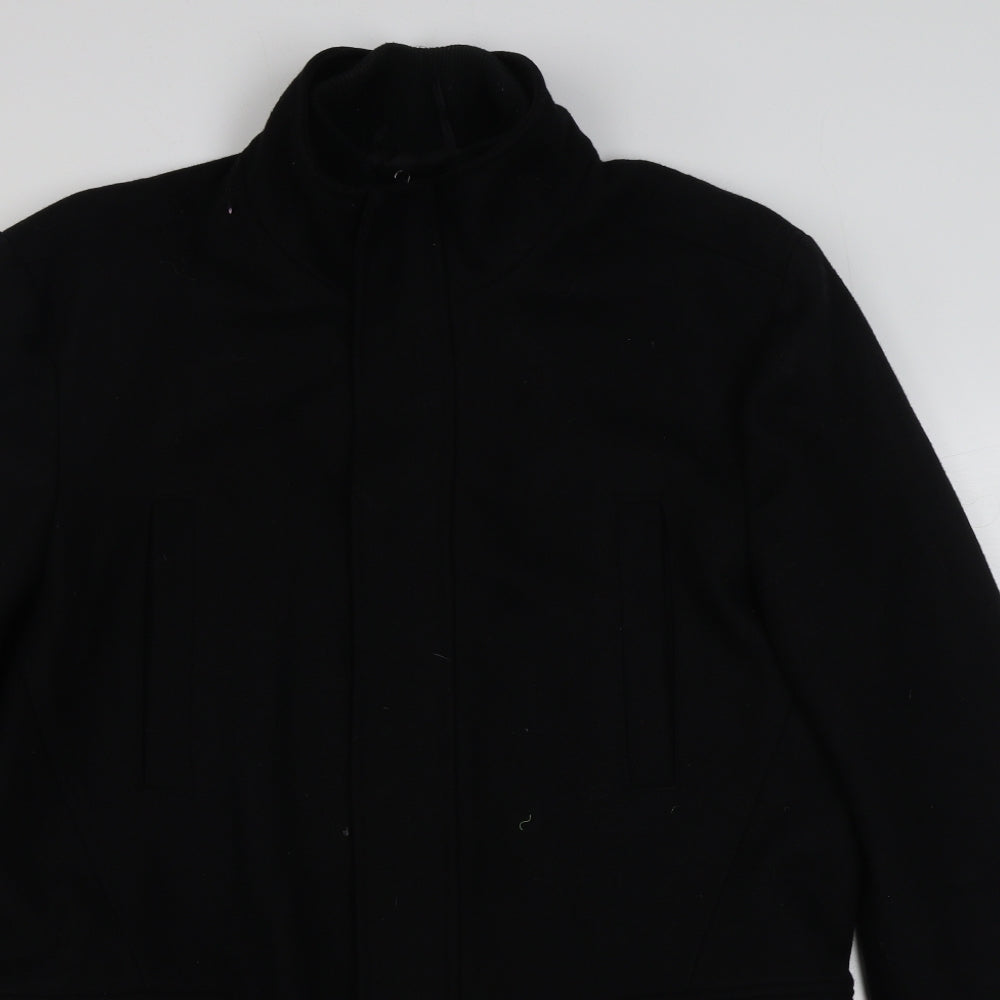 Linea Mens Black   Overcoat Coat Size L  Zip