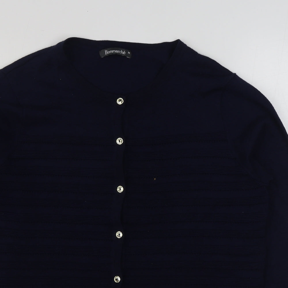 Bonmarché Womens Blue Round Neck  Viscose Cardigan Jumper Size M
