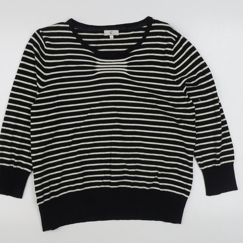 CC Womens Black Boat Neck Striped Viscose Pullover Jumper Size L