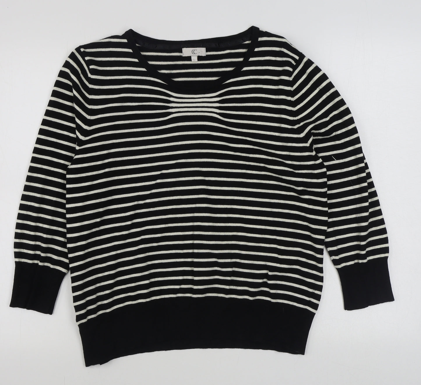 CC Womens Black Boat Neck Striped Viscose Pullover Jumper Size L