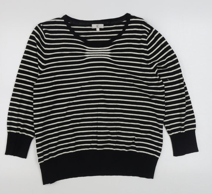 CC Womens Black Boat Neck Striped Viscose Pullover Jumper Size L