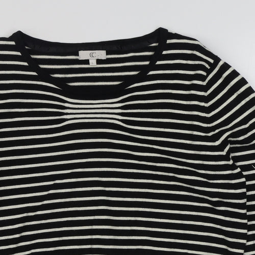 CC Womens Black Boat Neck Striped Viscose Pullover Jumper Size L