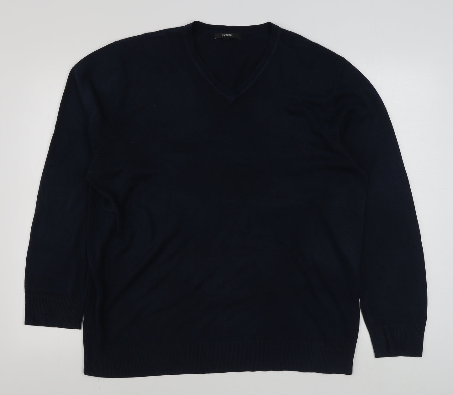 George Mens Blue V-Neck  Acrylic Pullover Jumper Size XL