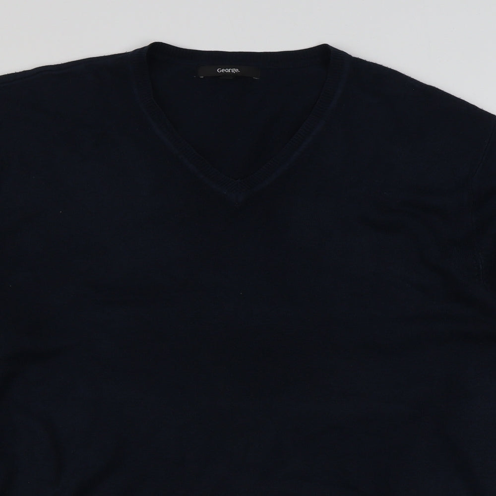George Mens Blue V-Neck  Acrylic Pullover Jumper Size XL