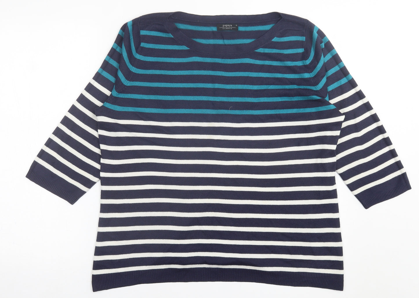 Matalan Womens Blue Boat Neck Striped Acrylic Pullover Jumper Size 18