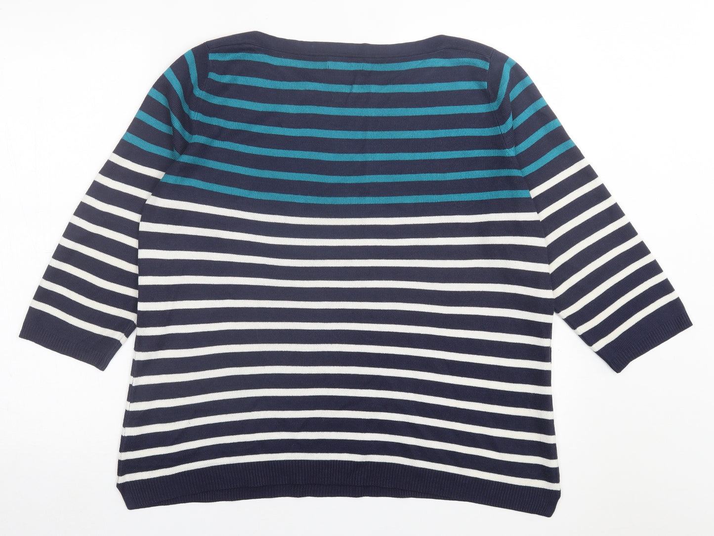 Matalan Womens Blue Boat Neck Striped Acrylic Pullover Jumper Size 18