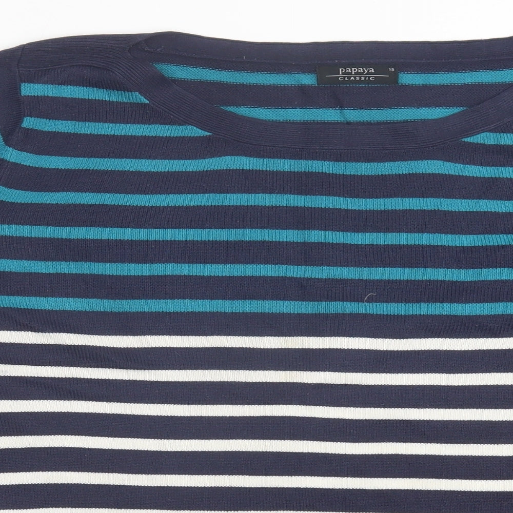 Matalan Womens Blue Boat Neck Striped Acrylic Pullover Jumper Size 18