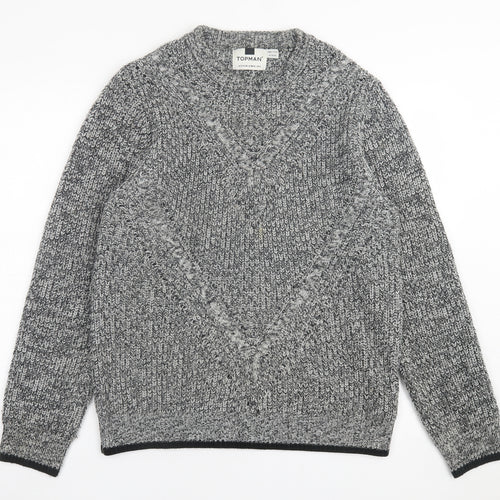 Topman Mens Grey Crew Neck  Acrylic Pullover Jumper Size S