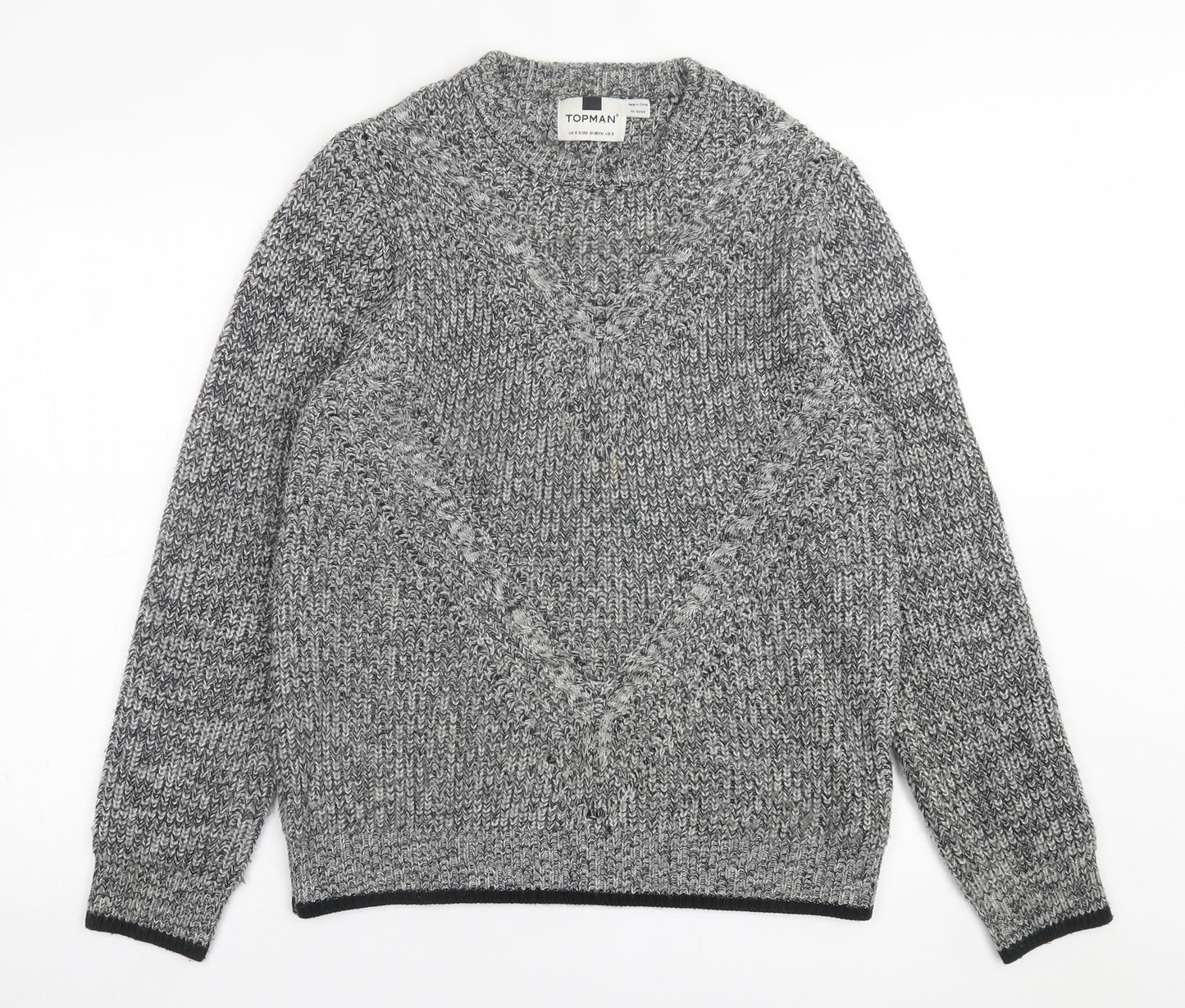 Topman Mens Grey Crew Neck  Acrylic Pullover Jumper Size S