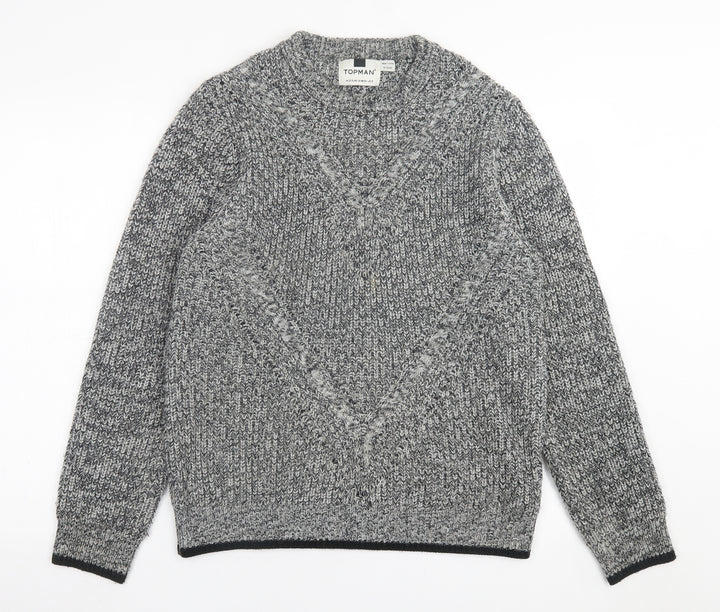 Topman Mens Grey Crew Neck  Acrylic Pullover Jumper Size S