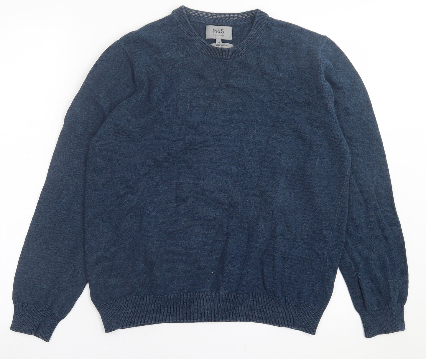 Marks and Spencer Mens Blue Crew Neck  Cotton Pullover Jumper Size M