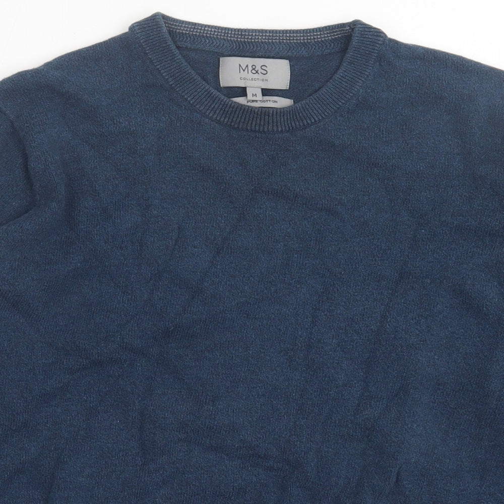Marks and Spencer Mens Blue Crew Neck  Cotton Pullover Jumper Size M