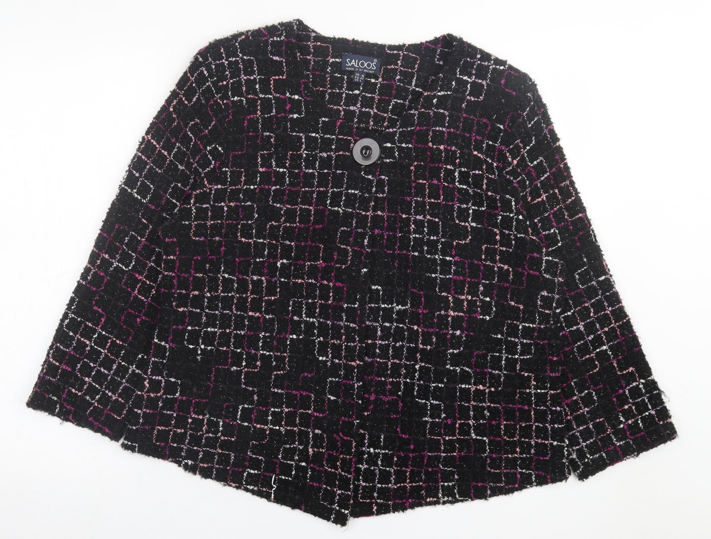 Saloos Womens Purple V-Neck Geometric Acrylic Cardigan Jumper Size 16