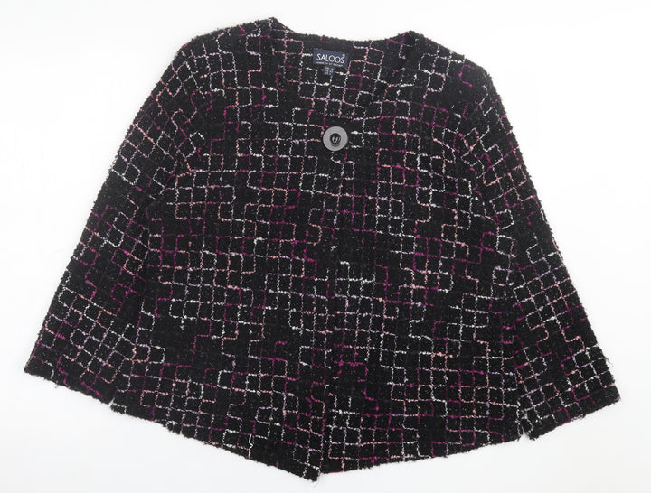 Saloos Womens Purple V-Neck Geometric Acrylic Cardigan Jumper Size 16