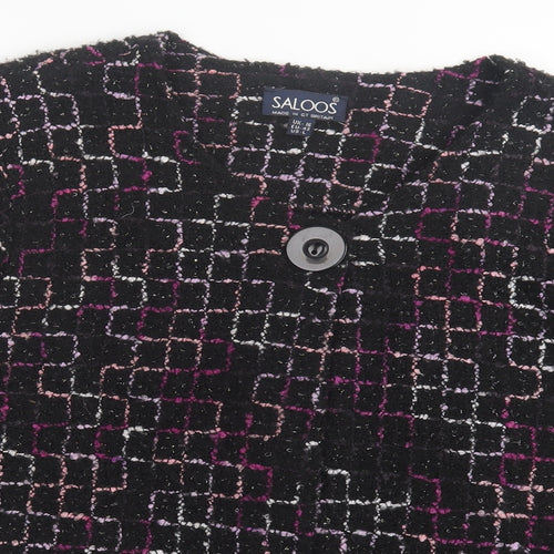 Saloos Womens Purple V-Neck Geometric Acrylic Cardigan Jumper Size 16