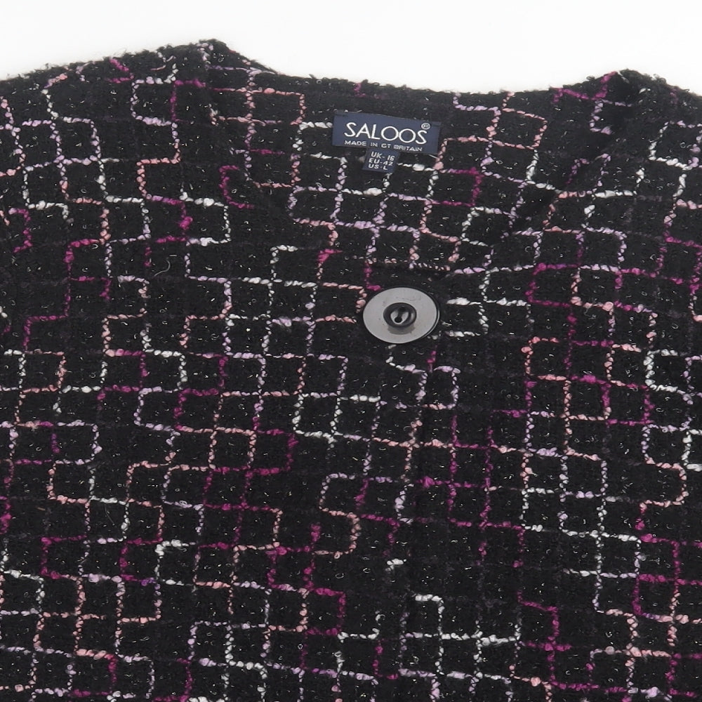 Saloos Womens Purple V-Neck Geometric Acrylic Cardigan Jumper Size 16