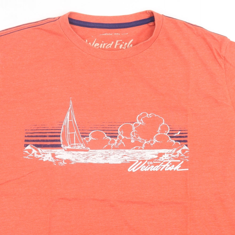 Weird Fish Mens Orange  Cotton  T-Shirt Size XL Crew Neck