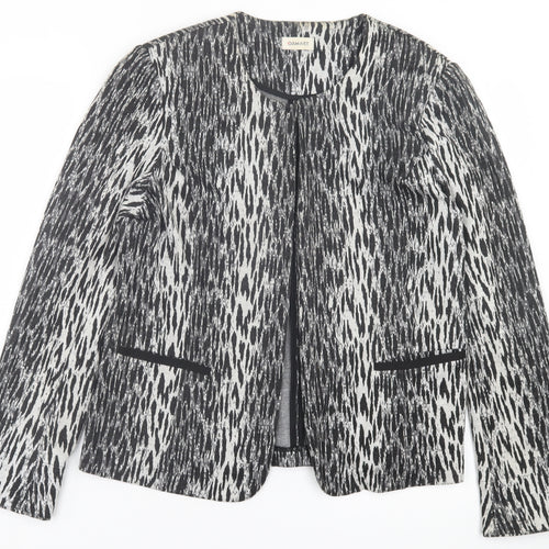 Damart Womens Black Geometric  Jacket Blazer Size 16  Hook & Eye