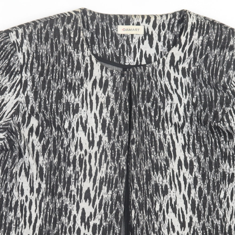 Damart Womens Black Geometric  Jacket Blazer Size 16  Hook & Eye