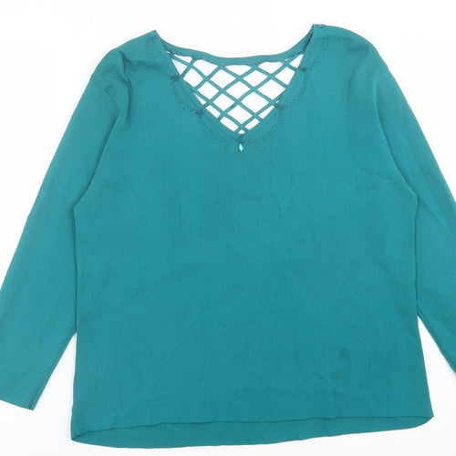 Klass Womens Green V-Neck  Viscose Pullover Jumper Size 2XL