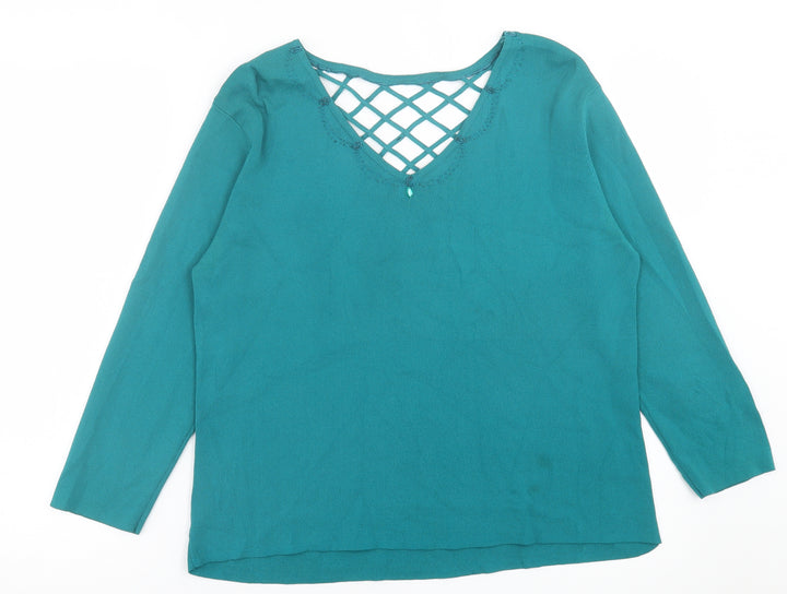 Klass Womens Green V-Neck Viscose Pullover Jumper Size 2XL