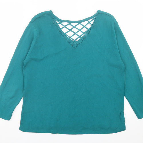 Klass Womens Green V-Neck  Viscose Pullover Jumper Size 2XL