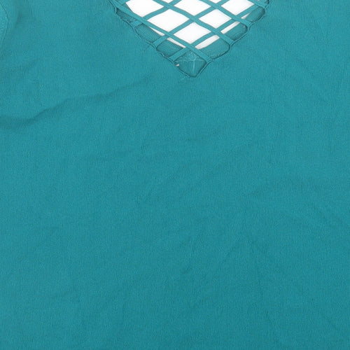 Klass Womens Green V-Neck  Viscose Pullover Jumper Size 2XL