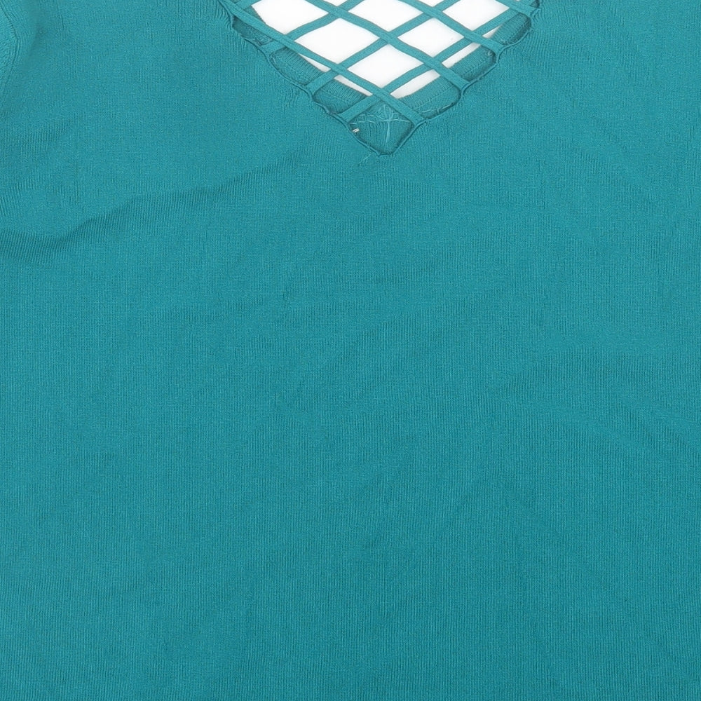 Klass Womens Green V-Neck  Viscose Pullover Jumper Size 2XL