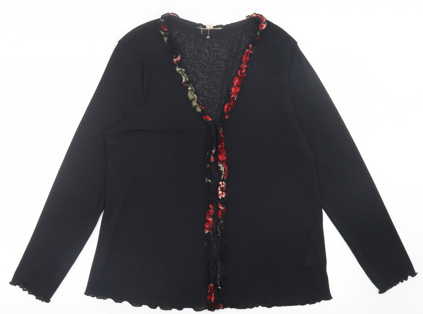 Preworn Womens Black V-Neck  Polyester Cardigan Jumper Size 16